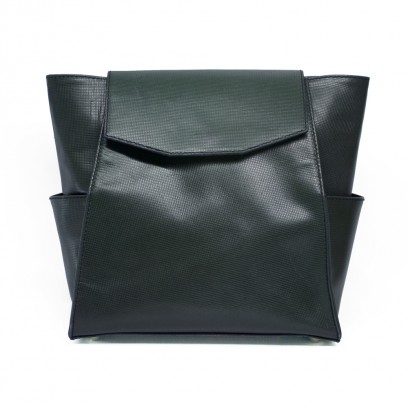Small Backpack & Handbag – Textured Charcoal Leather Small Bag front white